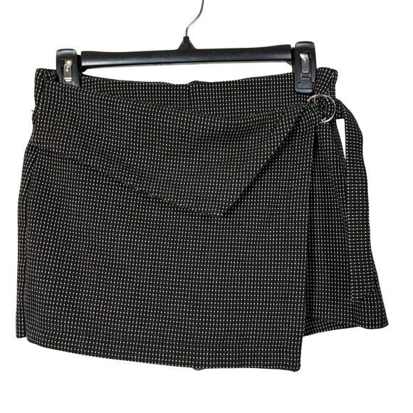 Zara Trafaluc Black Belted Asymmetric Polka Dot Skort Small Neutral Mini Shorts - Picture 1 of 10